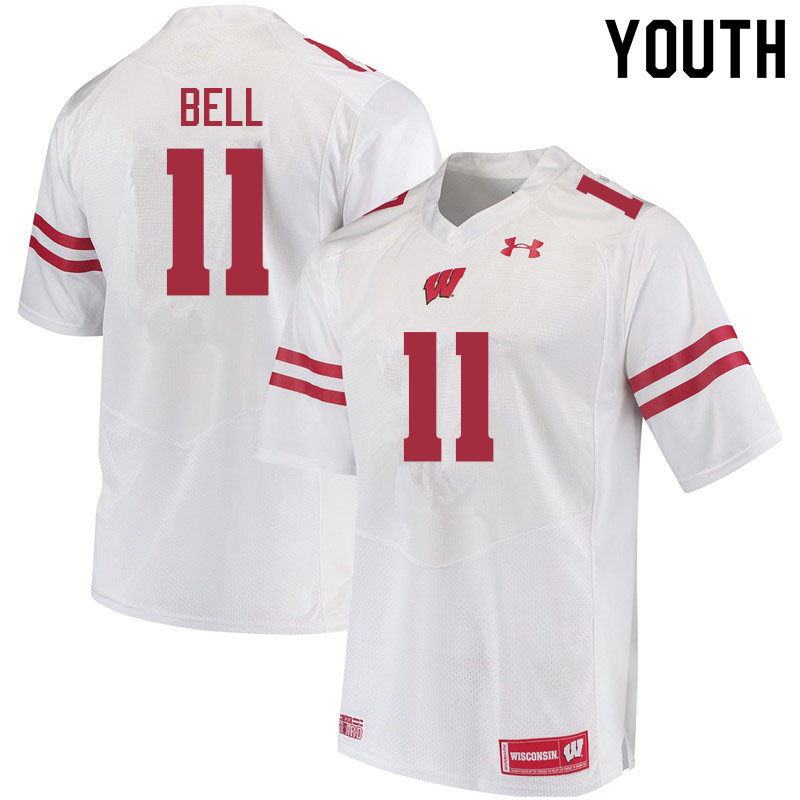 Youth #11 Skyler Bell Wisconsin Badgers College Football Jerseys Sale-White - Click Image to Close